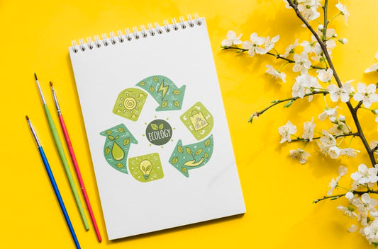 Free Flower Branch And Notebook With Draw Psd