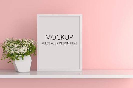 Free Flower In Pot With Frame Mockup Psd