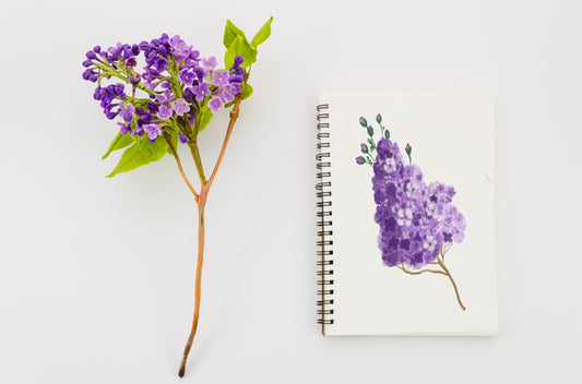Free Flower With Realistic Paint On Notebook Psd
