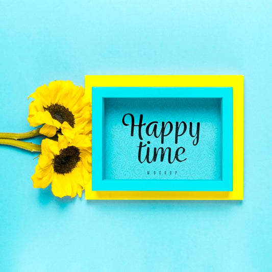 Free Flowers Assortment Happy Time Mock-Up Psd