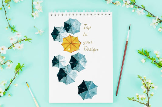 Free Flowers Beside Notebook With Artistic Draw Psd