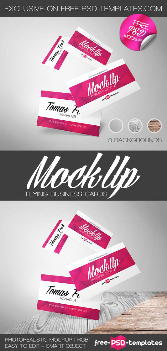 Free Flying Business Cards Mock-Up In Psd