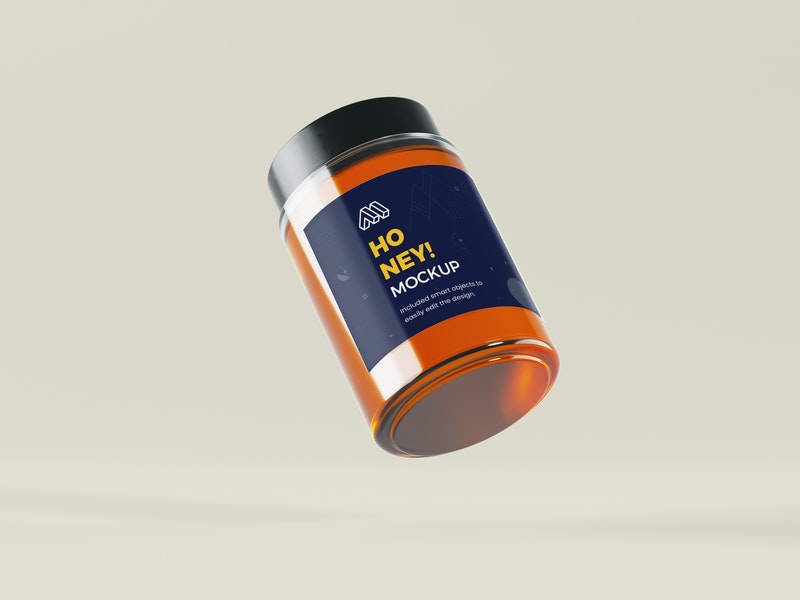 Free Flying Honey Jar Psd Mockup