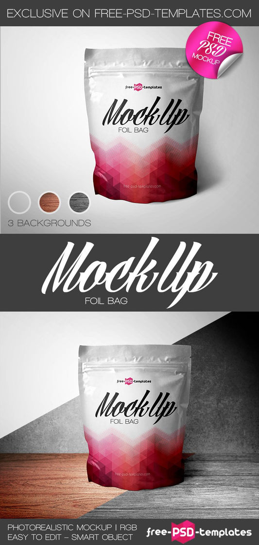 Free Foil Bag Packaging Mockup Psd