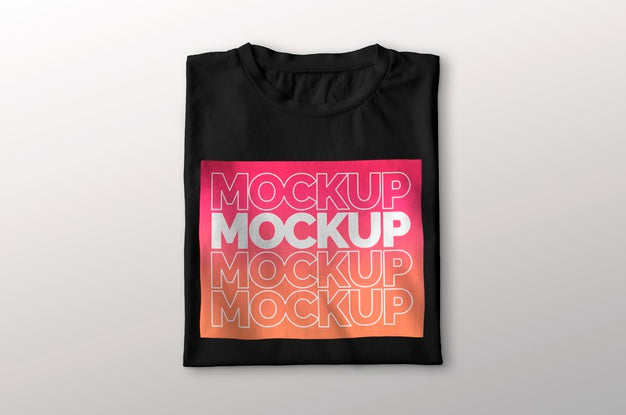Free Folded Black T-Shirt Mockup Psd