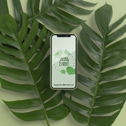Free Foliage With Phone On Top Psd
