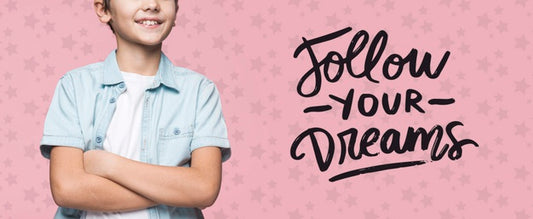 Free Follow Your Dreams Young Cute Boy Mock-Up Psd