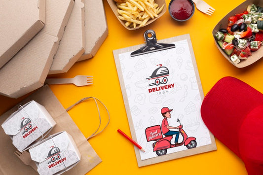 Free Food Delivery Assortment With Clipboard Mock-Up Psd