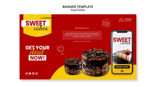 Free Food Online Concept Banner Mock-Up Psd