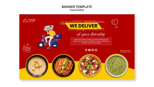 Free Food Online Concept Banner Mock-Up Psd