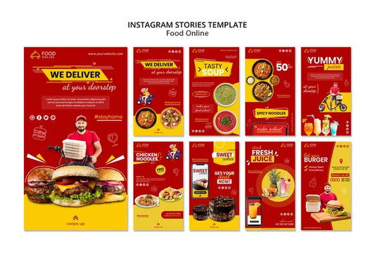 Free Food Online Concept Instagram Stories Mock-Up Psd