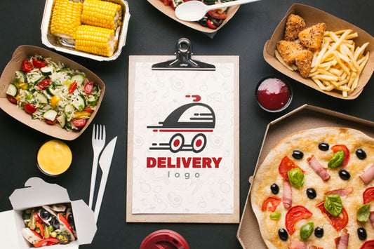 Free Food Service Arrangement With Clipboard Mock-Up Psd