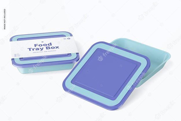 Free Food Tray Boxes With Lid Mockup, Opened And Closed Psd