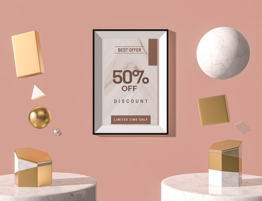 Free Frame 3D Mock-Up With Abstract Geometric Shapes Psd
