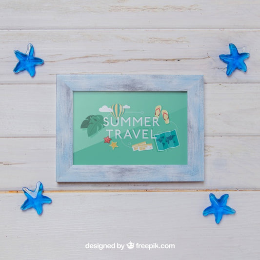 Free Frame And Blue Mini Starfishes Psd