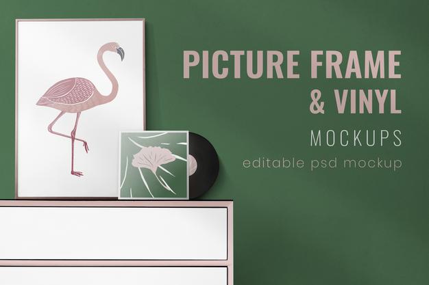 Free Frame And Vinyl Mockup Design Psd