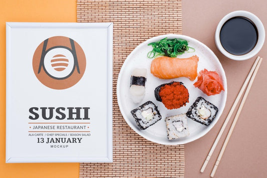 Free Frame Beside Plate With Sushi Rolls Psd