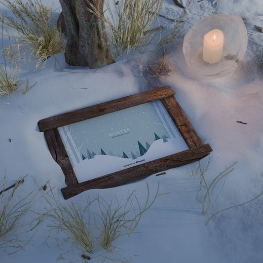 Free Frame Lighted By Candle On Winter Psd