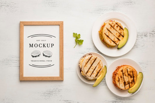 Free Frame Mock-Up And Delicious Sandwiches Flat Lay Psd