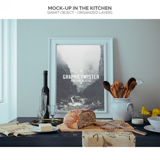 Free Frame Mock-Up In The Kitchen Psd