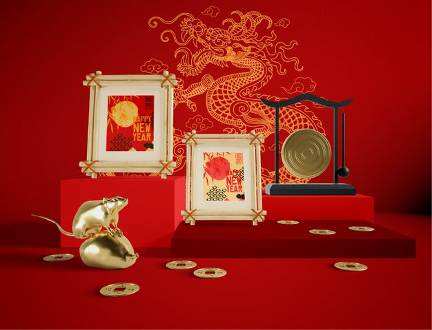 Free Frame Mock-Up With Chinese Traditional Objects Psd