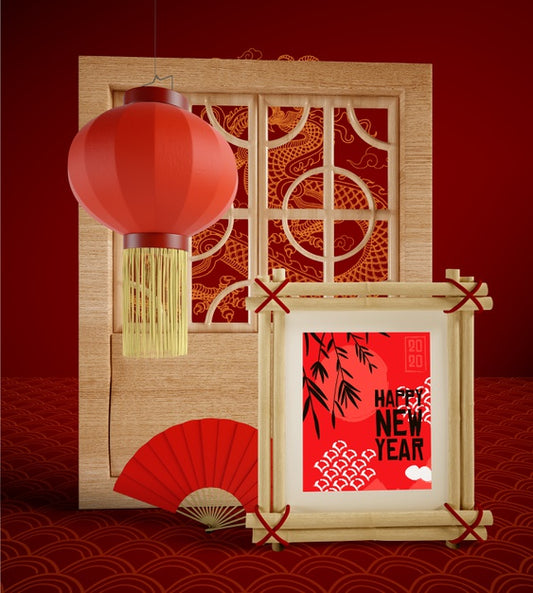 Free Frame Mock-Up With Chinese Traditional Objects Psd