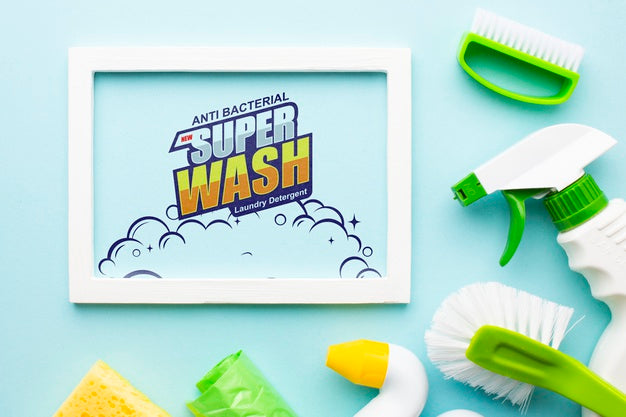 Free Frame Mock-Up With Hygiene Products Psd