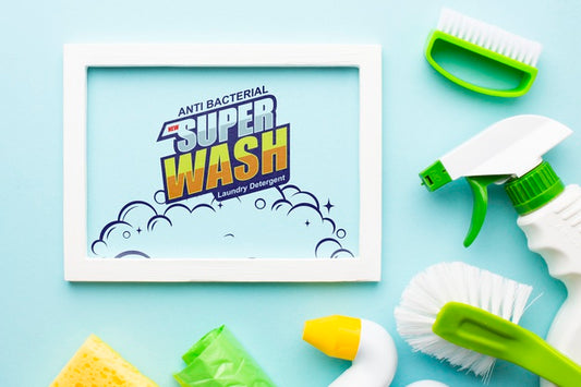 Free Frame Mock-Up With Hygiene Products Psd
