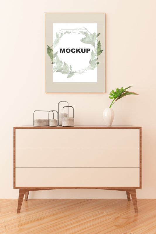 Free Frame Mockup Above Cupboard Psd