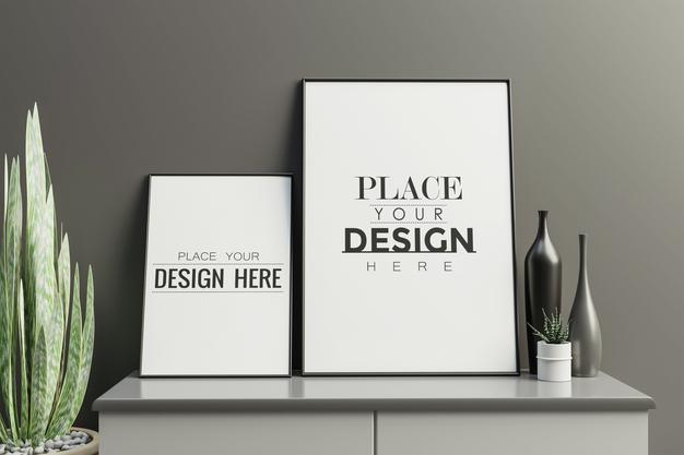 Free Frame Mockup In Living Room Interior Psd