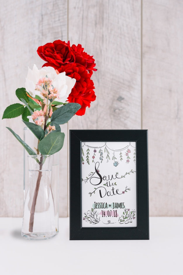 Free Frame Mockup Next To Roses Psd