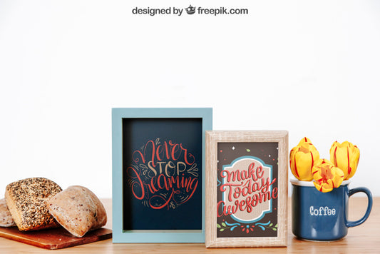 Free Frame Mockup Of Two With Bread Psd