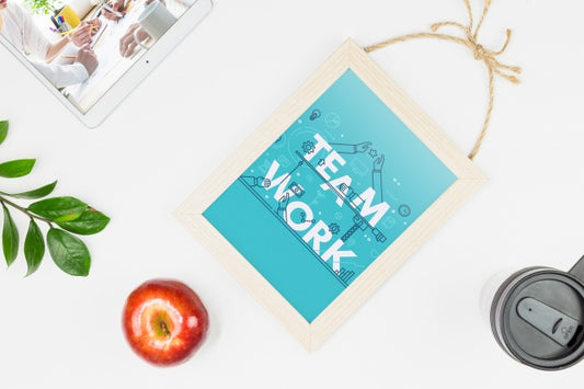 Free Frame Mockup On Desk Psd