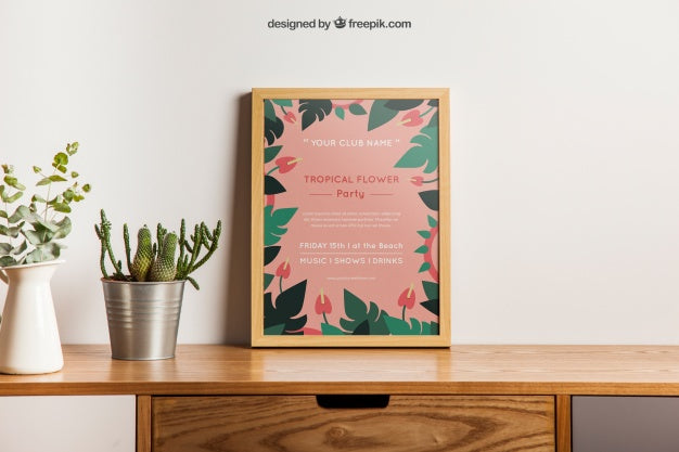 Free Frame Mockup On Desk Psd