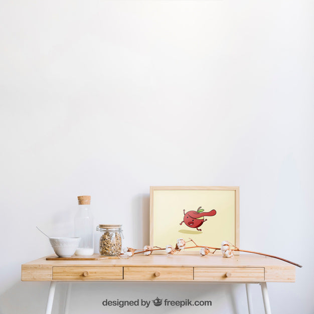 Free Frame Mockup On Wooden Desk Psd