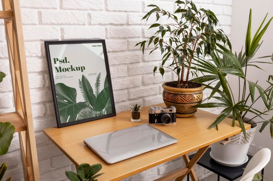 Free Frame Mockup Surrounded By Plants Psd