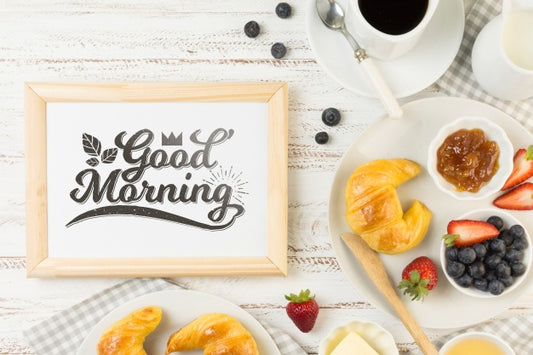 Free Frame Mockup With Breakfast Concept Psd