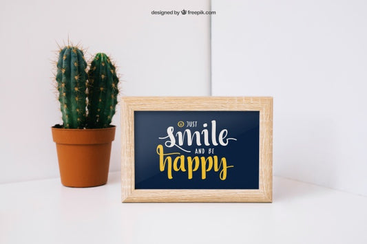 Free Frame Mockup With Cactus Psd