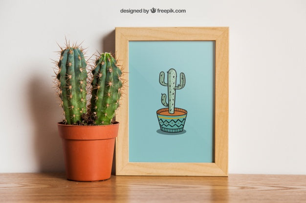 Free Frame Mockup With Cactus Psd