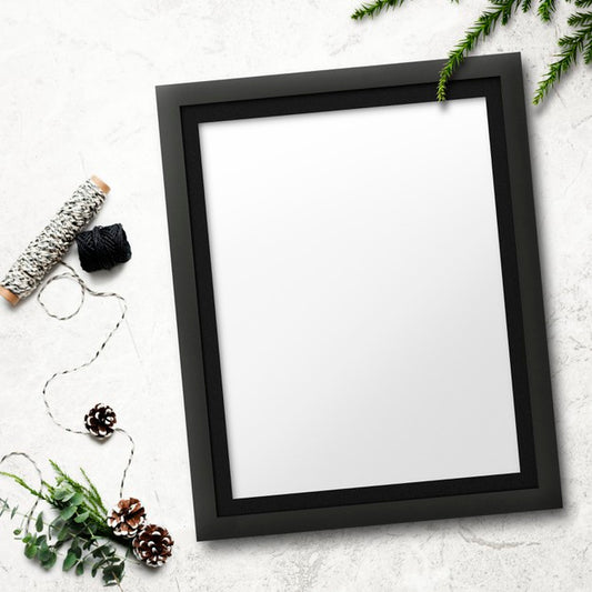 Free Frame Mockup With Christmas Decorations On Stained Background Psd
