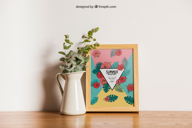 Free Frame Mockup With Flower Decoration Psd