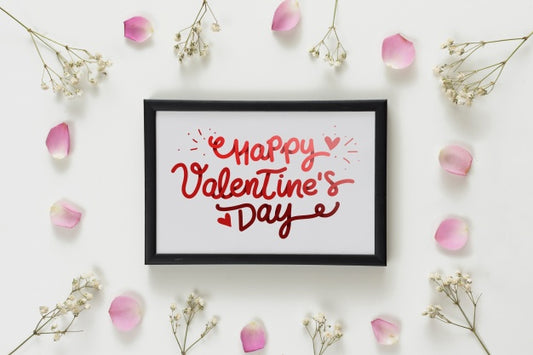 Free Frame Mockup With Flowers For Valentines Day Psd