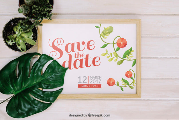 Free Frame Mockup With Leaf And Plants Psd