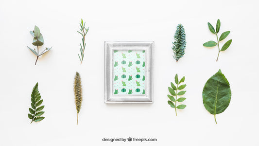 Free Frame Mockup With Leaves Psd