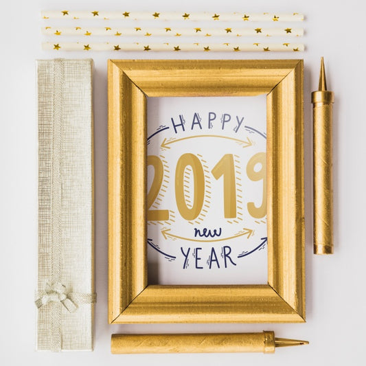 Free Frame Mockup With New Year Decoration Psd