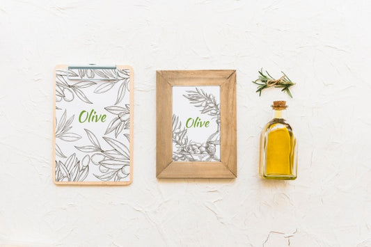 Free Frame Mockup With Olive Oil Concept Psd