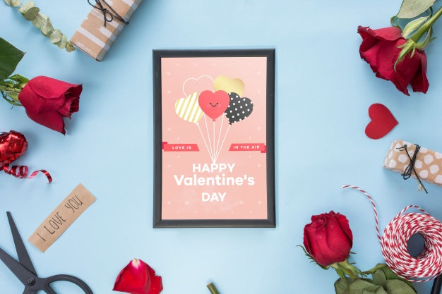 Free Frame Mockup With Roses For Valentines Day Psd