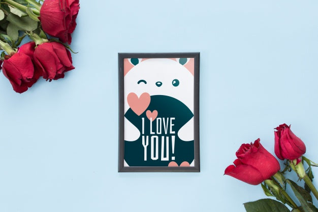 Free Frame Mockup With Roses For Valentines Day Psd