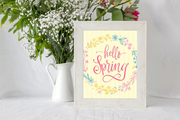 Free Frame Mockup With Spring Flowers Psd