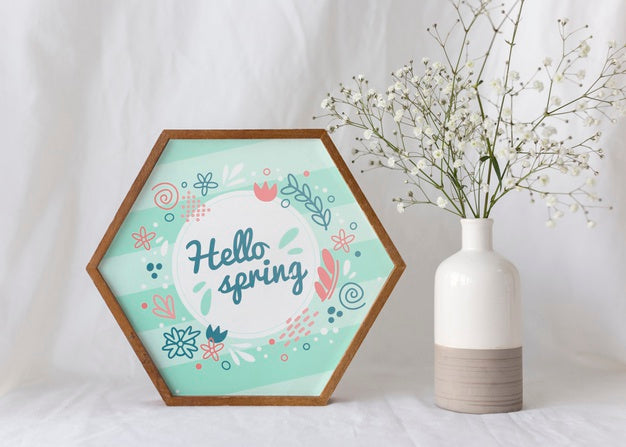 Free Frame Mockup With Spring Flowers Psd